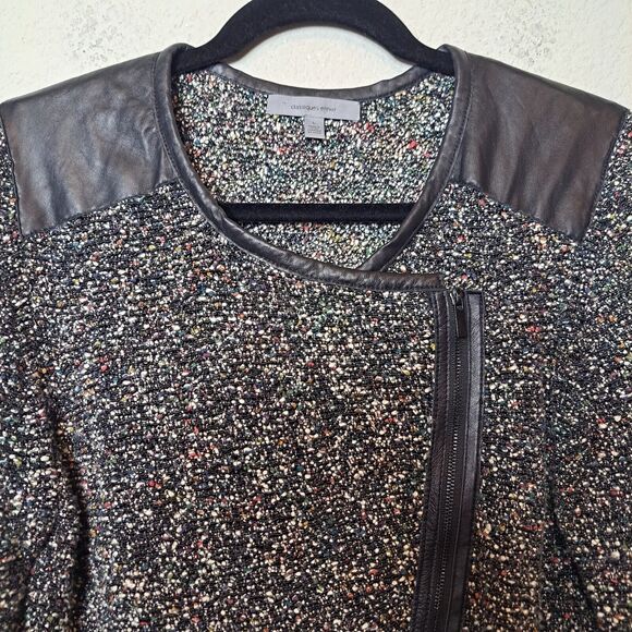 Classiques Entier Tweed Boucle Leather Trim Full Zip Shirt Jacket Women's Sz L - Picture 9 of 9